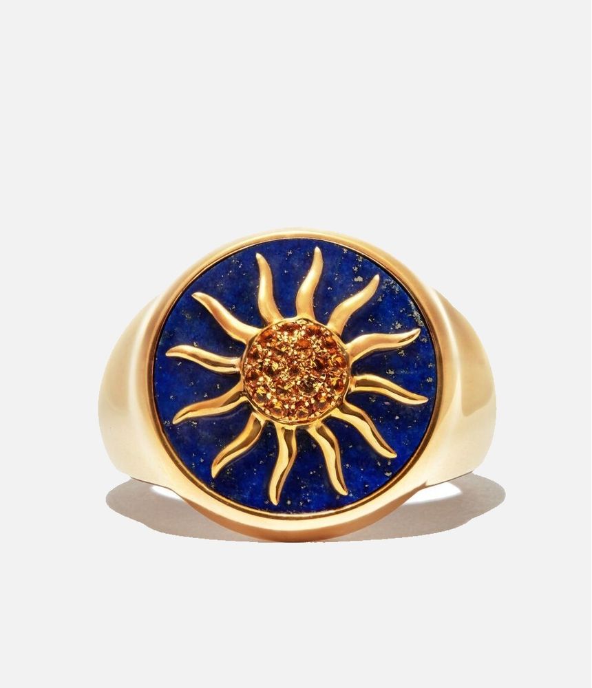 AN200683.Anel pinky ring Yvonne Leon chevaliere soleil lapis lazuli de ouro
